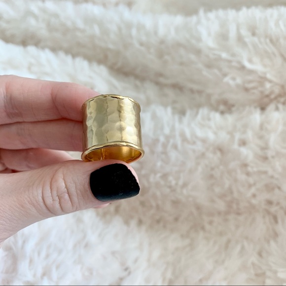 14K Gold Plate Wide Open Hammered Ring - Picture 13 of 13